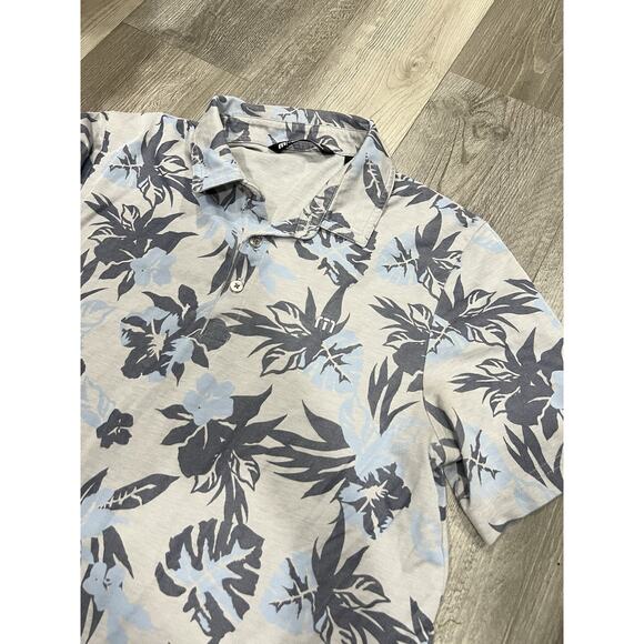 Travis Mathew Mens Blue and Gray Floral Golf Polo Size M - Picture 2 of 4